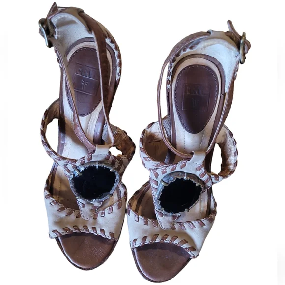 Frye Pepper Agate Stone Brown Wedges Platform Shoes Size 7 - Picture 6 of 13